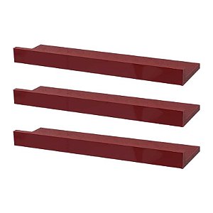 Kit 3 Prateleiras Porta Quadros 90 x 10cm Vermelha Suporte Invisível