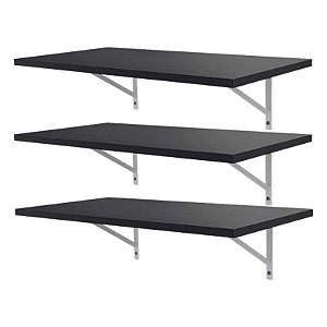 Kit 3 Prateleiras 90 x 25cm Preta Com Mão Francesa