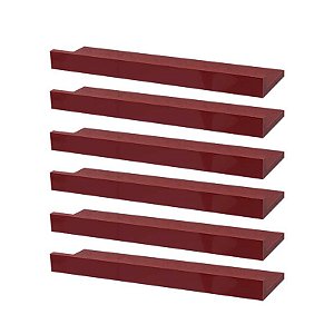 Kit 6 Prateleiras Porta Quadros 60 x 10cm Vermelha Suporte Invisível