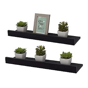 Kit 2 Prateleiras Porta Quadros 60 x 15cm Preta Suporte Invisível