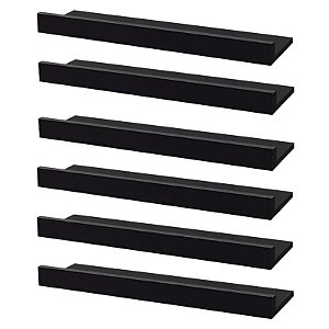 Kit 6 Prateleiras Porta Quadros 60 x 15cm Preta Suporte Invisível