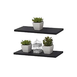 Kit 2 Prateleiras 30 x 15cm Preta Suporte Invisível