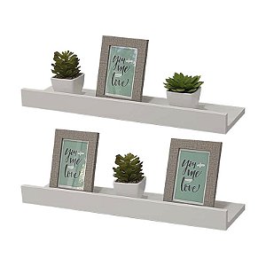 Kit 2 Prateleiras Porta Quadros 100 x 15cm Branca Suporte Invisível