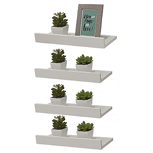 Kit 4 Prateleiras Porta Quadros 50 x 10cm Branca Suporte Invisível