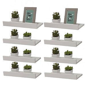 Kit 8 Prateleiras Porta Quadros 50 x 10cm Branca Suporte Invisível
