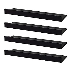 Kit 4 Prateleiras Porta Quadros 50 x 10cm Preta Suporte Invisível