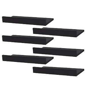Kit 6 Prateleiras Porta Quadros 50 x 10cm Preta Suporte Invisível
