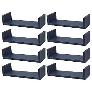 Kit 8 Prateleiras U 40 x 10cm azul Suporte Invisível