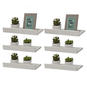 Kit 6 Prateleiras Porta Quadros 50 x 15cm Branca Suporte Invisível
