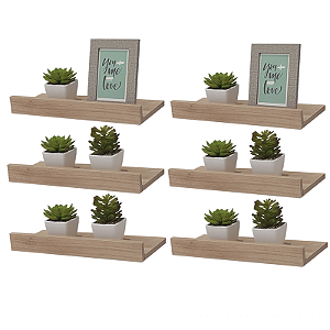 Kit 6 Prateleiras Porta Quadros 50 x 15cm Carvalho Suporte Invisível