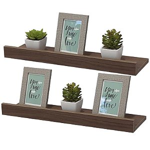 Kit 2 Prateleiras Porta Quadros 50 x 15cm Nogal Suporte Invisível