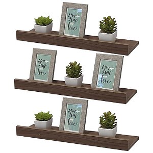 Kit 3 Prateleiras Porta Quadros 50 x 15cm Nogal Suporte Invisível