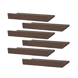 Kit 6 Prateleiras Porta Quadros 50 x 15cm Nogal Suporte Invisível