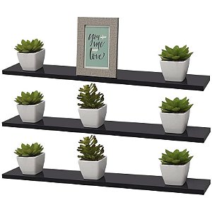 Kit 3 Prateleiras 50 x 15cm Preta Suporte Invisível