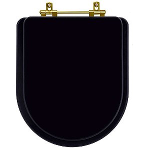Assento Sanitário Poliéster Link Preto Fosco para vaso Deca Com Ferragem Dourada