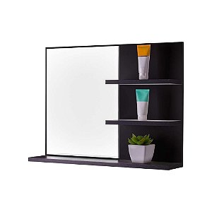 Espelho para Banheiro com Prateleiras Lugano Preto 60 x 45cm