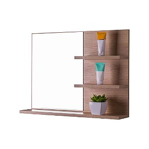 Espelho para Banheiro com Prateleiras Lugano Carvalho 60 x 45cm