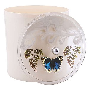 Lixeira Decorada Bege com Borboleta Azul Escuro