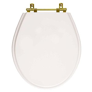 Tampa de Vaso Poliester Ravena Branco para bacia Deca Com Ferragem Dourada