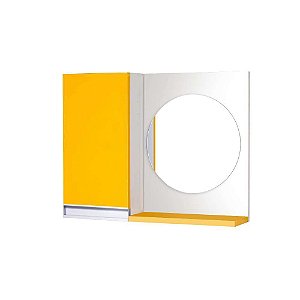Armário para Banheiro com Espelho Redondo Amarelo com Puxador de Metal
