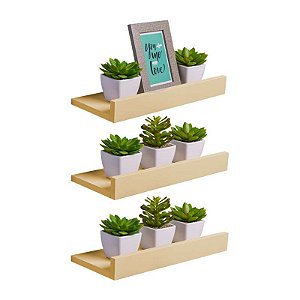 Kit 3 Prateleiras Porta Quadros 40 x 15cm Bege Claro Suporte Invisível