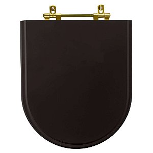 Assento Sanitário Poliéster Carrara Preto Ferragem Dourada