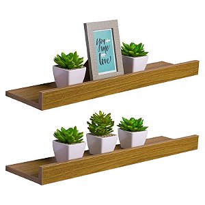 Kit 2 Prateleiras Porta Quadros 100 x 15cm Freijó Suporte Invisível