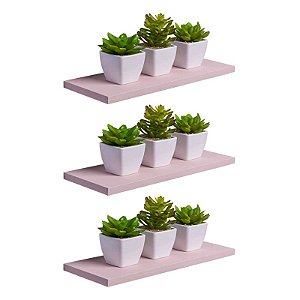 Kit 3 Prateleiras 30 x 10cm Rosa Claro Suporte Invisível