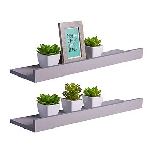 Kit 2 Prateleiras Porta Quadros 90 x 10cm Cinza Claro Suporte Invisível