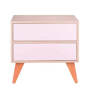 Mesa de Cabeceira Retrô com Portas Bréscia Carvalho e Rosa Claro
