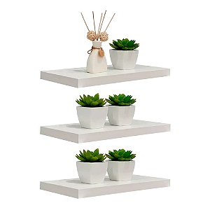 Kit 3 Prateleiras 40 x 20cm Branco Espessura 25mm Suporte Invisível