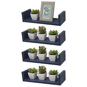 Kit 4 Prateleiras U 50 x 10cm azul Suporte Invisível