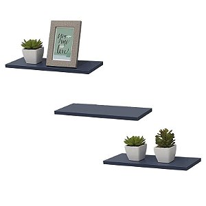 Kit 3 Prateleiras 60 x 15cm azul Suporte Invisível