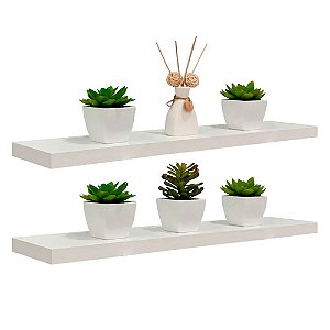 Kit 2 Prateleiras 80 x 20cm Branco Espessura 25mm Suporte Invisível