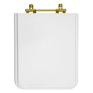 Tampa de Vaso Poliester Square Branco para bacia Incepa Com Ferragem Dourada