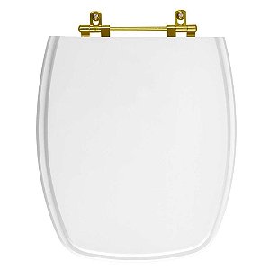 Tampa de Vaso Poliester Stylus Branco para bacia Celite Com Ferragem Dourada