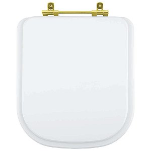 Tampa de Vaso Poliester Debba Branco para bacia Roca Com Ferragem Dourada