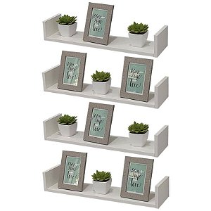 Kit 4 Prateleiras Nichos em U 70x20 MDF Branco com Suporte Flutuante Invisível