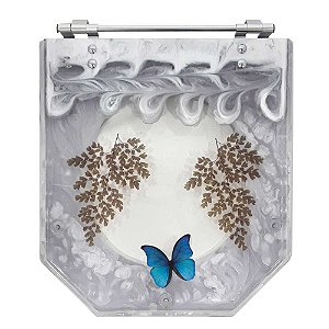 Tampa De Vaso Acrílico Atrium Branco Decorado Borboleta Azul para vaso Incepa