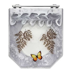 Tampa De Vaso Acrílico Atrium Branco Decorado Borboleta Amarela para Incepa