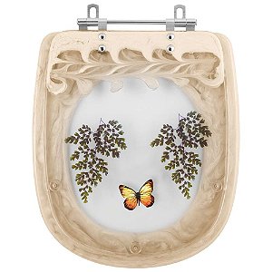 Tampa De Vaso Acrílico Paris Bege Decorado com Borboleta Amarela para Ideal Standard