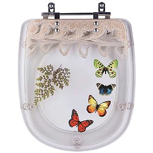 Tampa de Vaso Poliéster Decorada Borboleta Luna Bege para louça Icasa