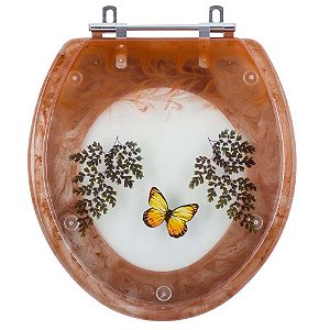 Tampa De Vaso Poliéster Marrom Decorada Borboleta Amarela