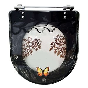 Tampa para Vaso Incepa Acrílico Calypso Preto com Borboleta Amarela