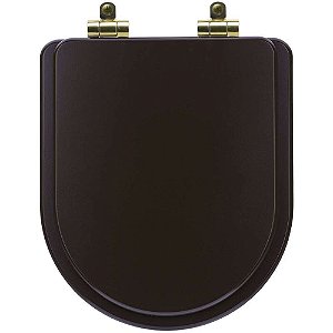 Tampa de Vaso Poliéster Com Amortecedor Level Marrom Fosco para Bacia Deca com Ferragem Dourada