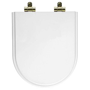 Tampa de Vaso Poliéster Com Amortecedor Link/LK Branco para Bacia Deca com Ferragem Dourada
