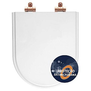 Tampa de Vaso Poliéster Antibactéria Com Amortecedor Link/LK Branco para Bacia Deca com Ferragem Rose Gold