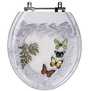 Assento Sanitário E Cesto De Lixo Decorados 4 Borboletas