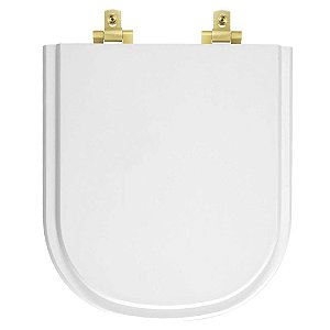 Tampa de Vaso MDF Com Amortecedor Vogue Plus Branco para bacia Deca com Ferragem Dourada