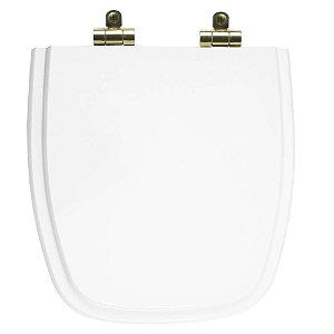 Tampa de Vaso Poliéster Com Amortecedor City Branco para bacia Celite com Ferragem Dourada